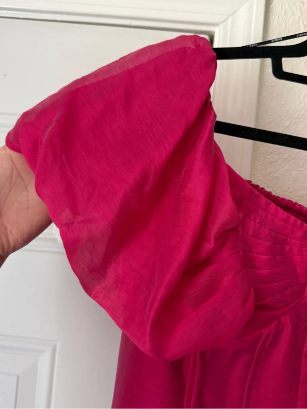 NWT CIEBON fuchsia pink magenta‎ sheer puff corset bustier midi sheer dress